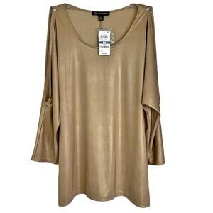 NWT INC International Concepts Cold Shoulder Top Gold Women's XL